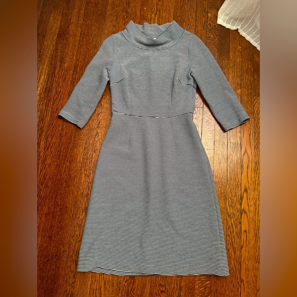 Boden Navy Blue and White Striped Ottoman Sheath Dress Size 4R